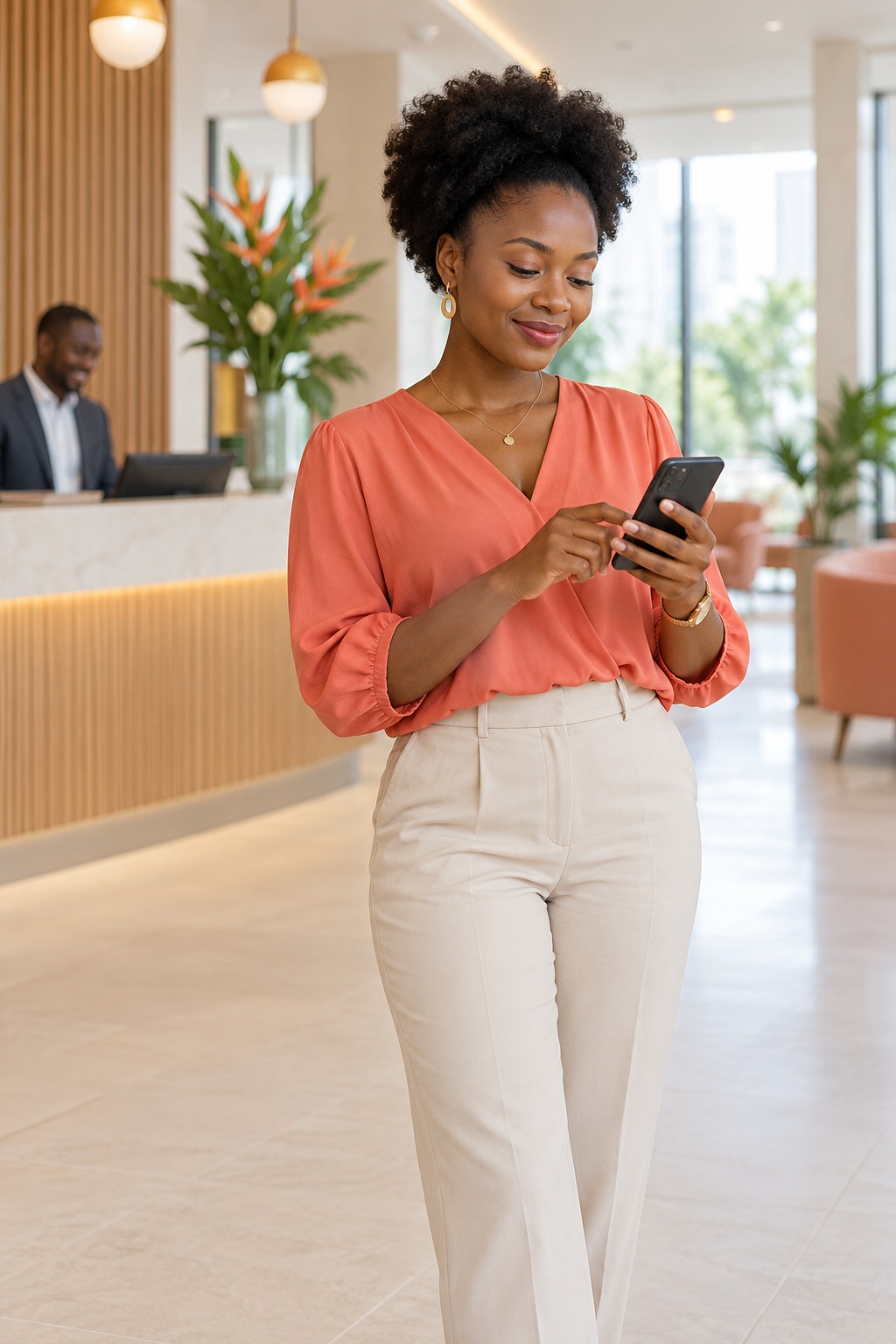 Une cliente ivoirienne partage une expérience sur son smartphone